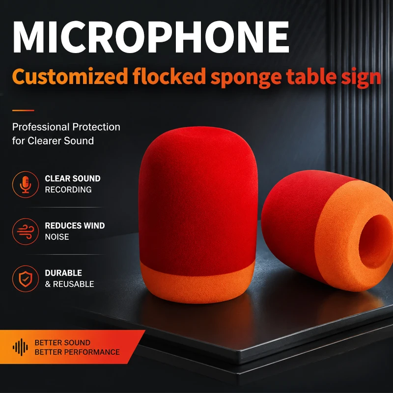 Square DIY Flocking Microphone Foam windshield with Logo Interview Cover logos Windscreens Mic Sponge customization thumbnail 2