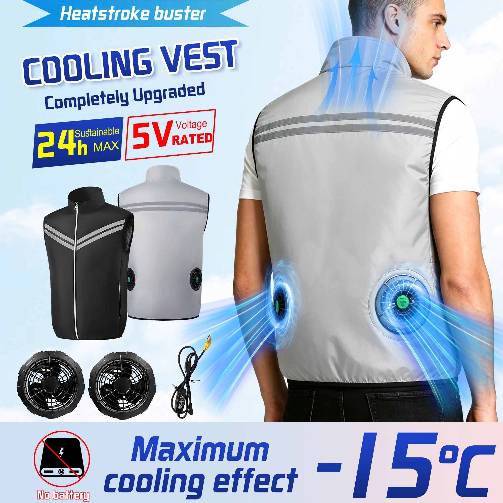 Summer Cooling Vest Fan Vest Wearable Cooling Clothes Air-Conditioned Clothes for High Temperature Work Fishing Camping Clothes