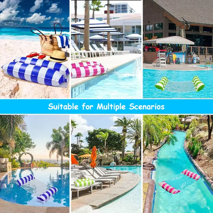 Inflatable Foldable Floating Row Swimming Pool Party Water Hammock Air Mattresses Pvc Stripe Water Floating Inflatable Mat thumbnail 4