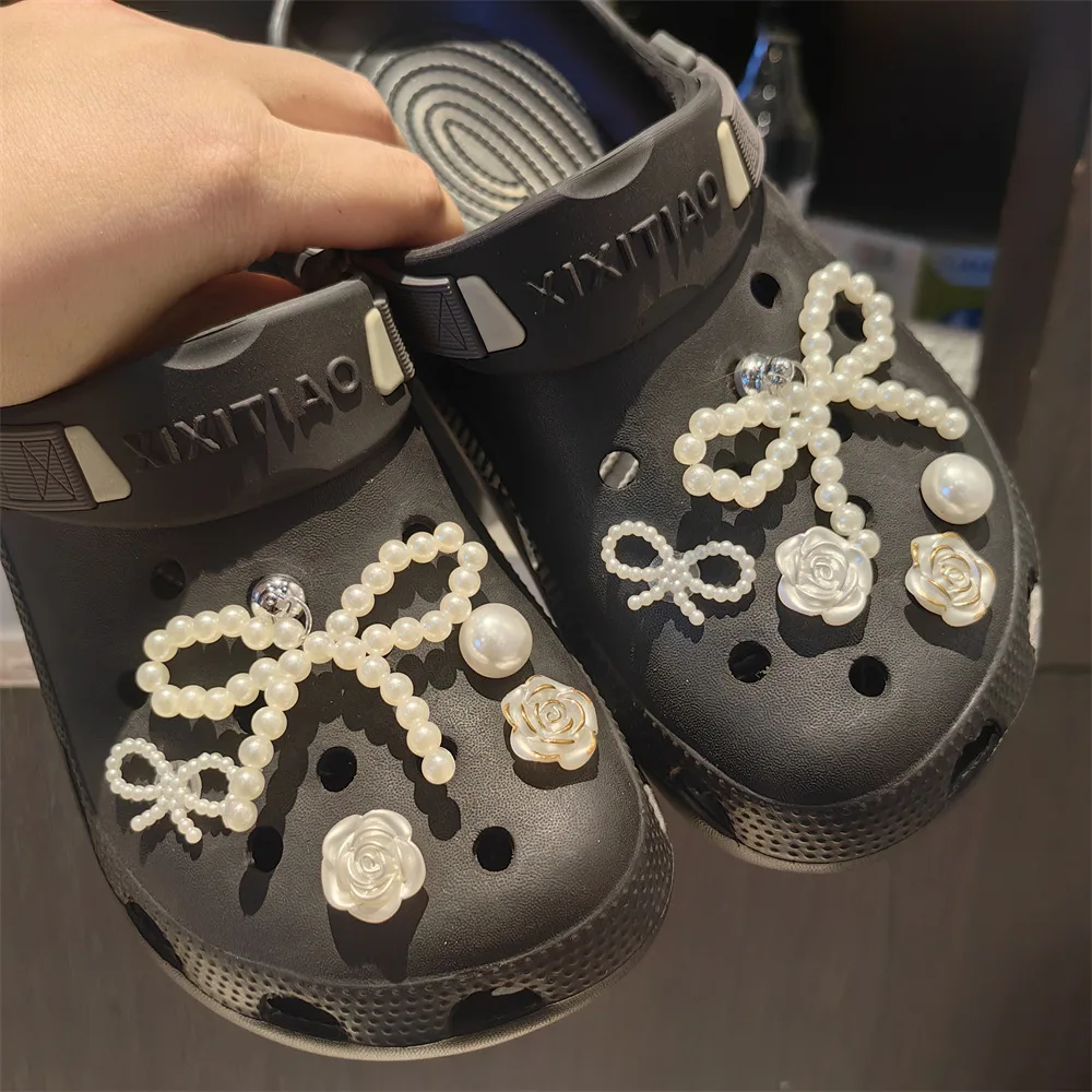 Gorgeous Pearl Bow Shoe Charms Set Pearl Flower Advanced Shoe Decorations DIY Detachable Buckle Shoes Accessories Cartoon Star