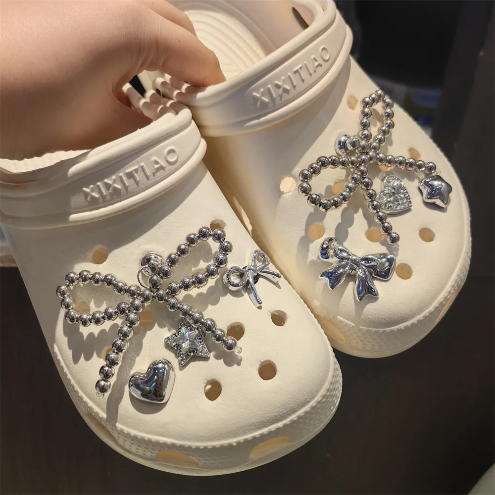 Gorgeous Pearl Bow Shoe Charms Set Pearl Flower Advanced Shoe Decorations DIY Detachable Buckle Shoes Accessories Cartoon Star thumbnail 2