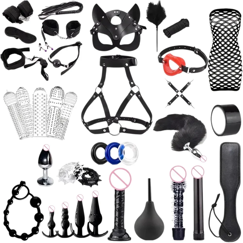 Sex Toys for Woman BDSM Sex Bondage Set Erotic Adults Toys Handcuffs Ankle Cuffs Collar Sex Toy Kit Adults Games Sex Products thumbnail 6