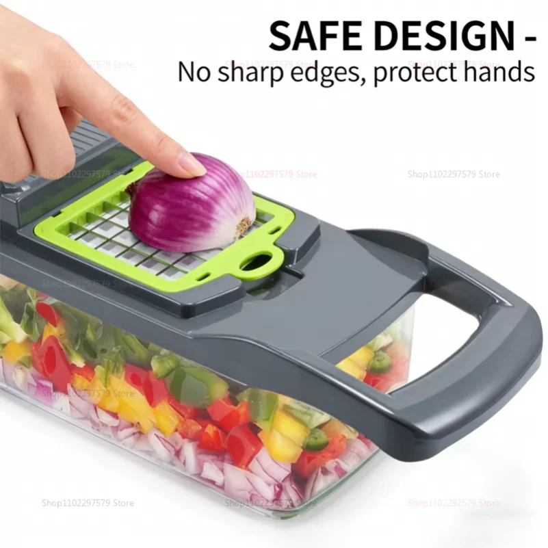 14/16 Pcs Vegetable Chopper Set Food Processor Onion Potato Slicer Dicer Grater Kitchen Fruit Vegetable Cutter with Handle thumbnail 3