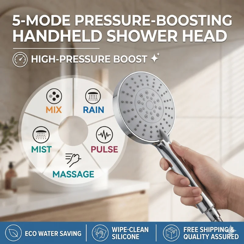 5Mode High Pressure Shower Head with 1.5m Hose Universal Water Saving Handheld Showerhead Set Massaging SPA Bathroom Accessories
