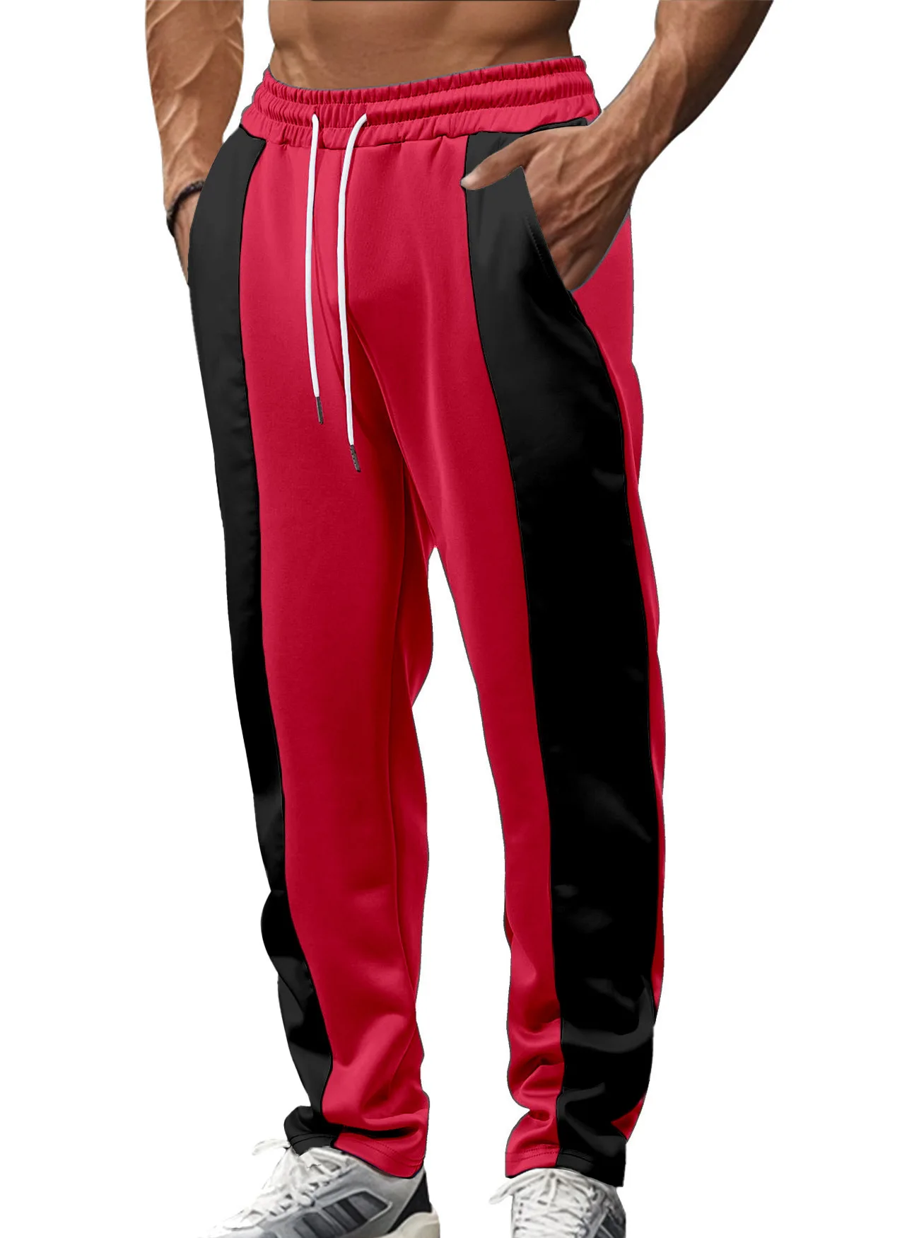 American Style Men Sports Joggers Healthy Fabric Elastic Waist Quick Dry Color Block Loose Long Pants For Male Running Training