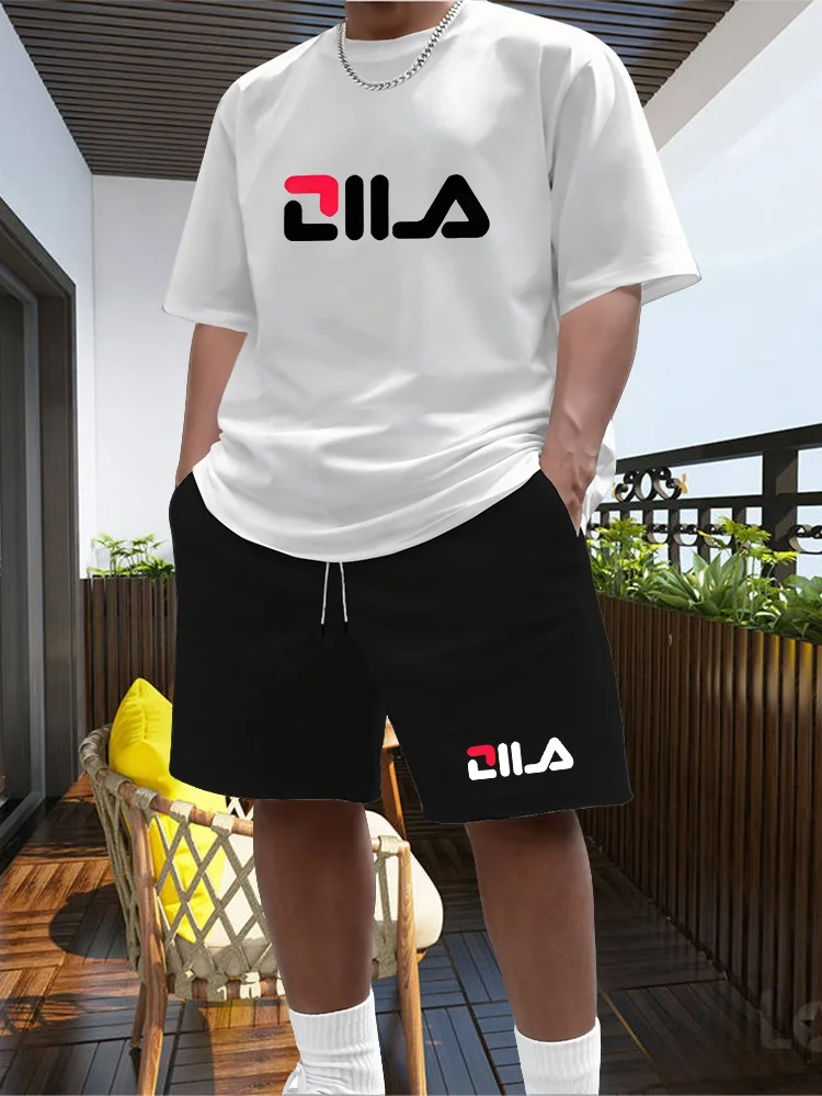 Men's Summer Beach Sports Suit Casual Outdoor Basketball Sports Comfortable Two-Piece Set with Fashion Loose T-Shirt And Shorts thumbnail 4