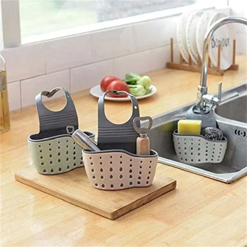 Sink Draining Hanging Basket Adjustable Kitchen Accessories Rubber Sink Bag Soap Sponge Shelf Faucet Holder for Bathroom 1PC thumbnail 3