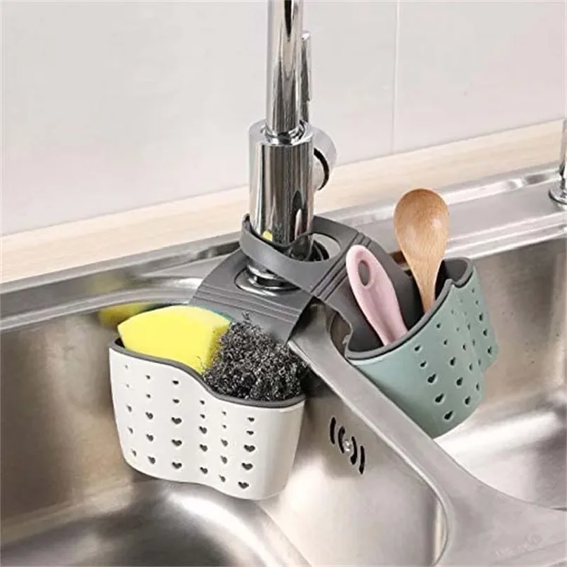 Sink Draining Hanging Basket Adjustable Kitchen Accessories Rubber Sink Bag Soap Sponge Shelf Faucet Holder for Bathroom 1PC thumbnail 6