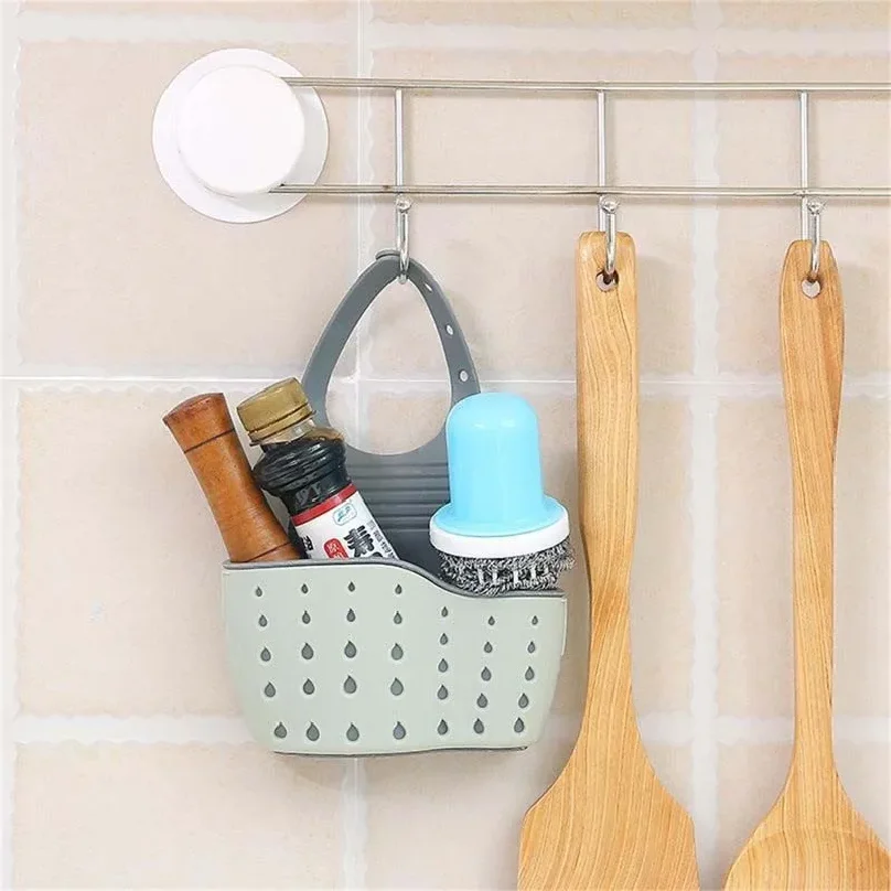 Sink Draining Hanging Basket Adjustable Kitchen Accessories Rubber Sink Bag Soap Sponge Shelf Faucet Holder for Bathroom 1PC thumbnail 4
