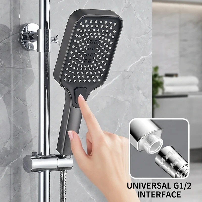 High Pressure Shower Head 3 Modes Handheld Showerhead Large Rainfall Water Saving Adjustable Spray Bathroom Accessories Set thumbnail 4