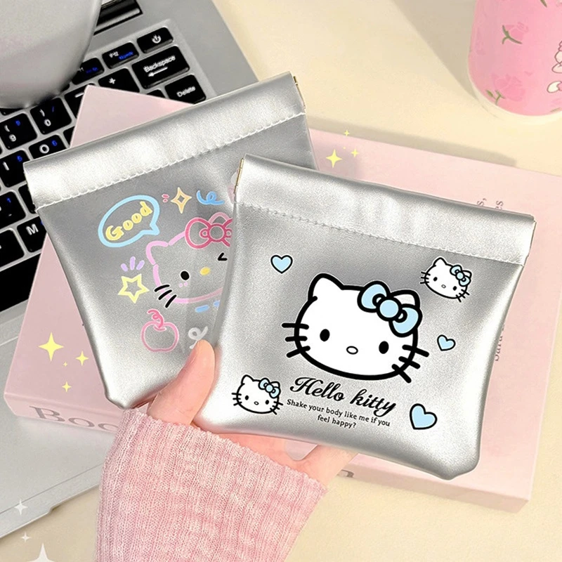 Hello Kitty Mini Bag Data Cable Storager Makeup Bags Portable Storage Purse Automatic Closure Cartoon Storager Cute KT Bag 키티 thumbnail 4