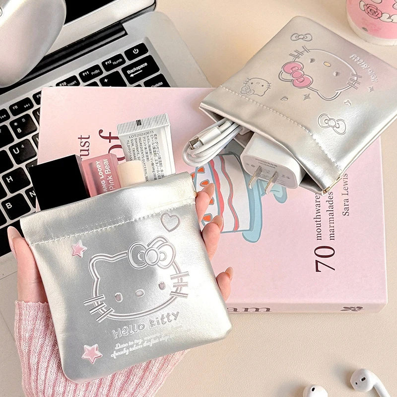 Hello Kitty Mini Bag Data Cable Storager Makeup Bags Portable Storage Purse Automatic Closure Cartoon Storager Cute KT Bag 키티 thumbnail 2
