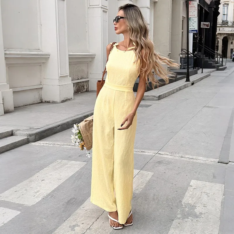 Foreign Style Street Women's Jumpsuit Summer Fashion Sleeveless Lace Up Design Sling Jumpsuits Ladies Elegant Office Rompers