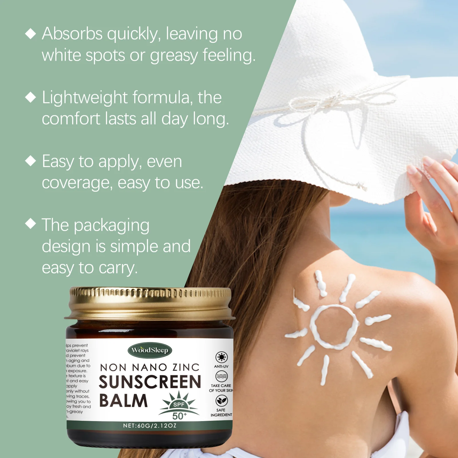 60G SPF50+ Sunscreen Cream Summer Protective Prevent Sunburn Sweatproof Non-greasy Breathable Lightweight Sunblock Lotion thumbnail 4