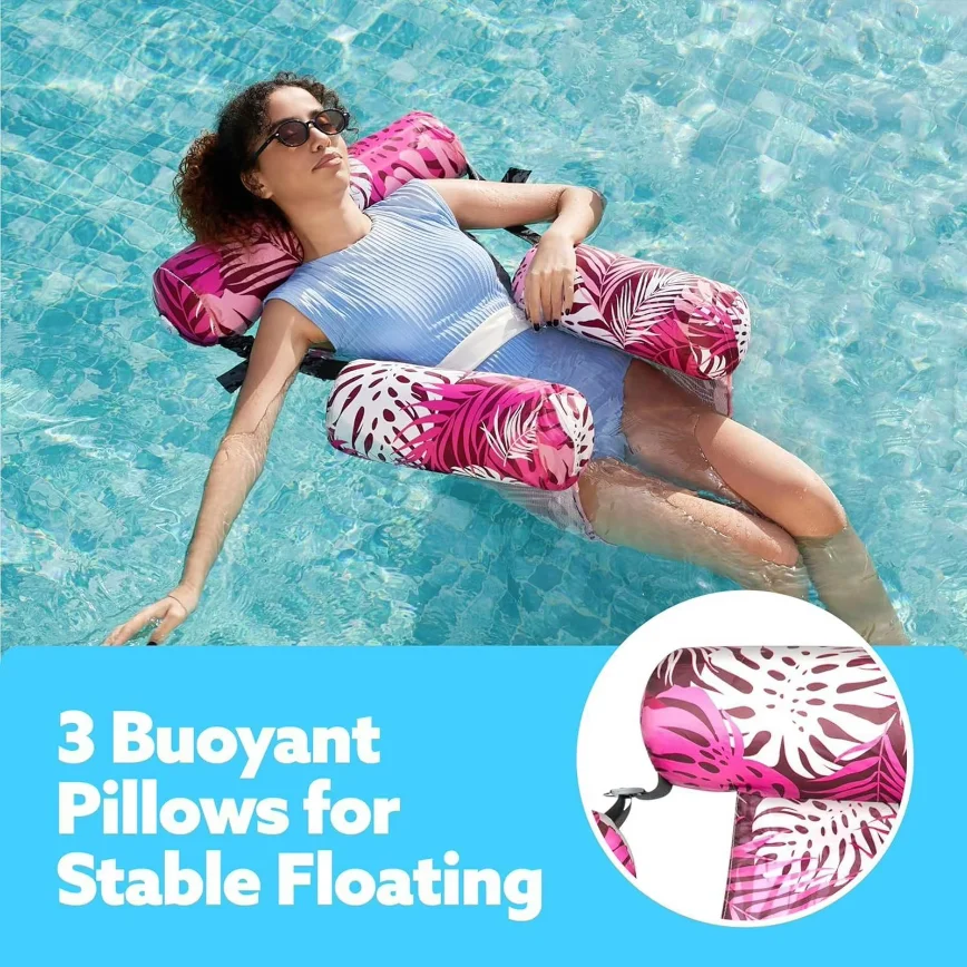 Inflatable pool hammock chair Floating water lounge bed Foldable swimming pool recliner Heavy-duty Pool Floats for Adults thumbnail 3