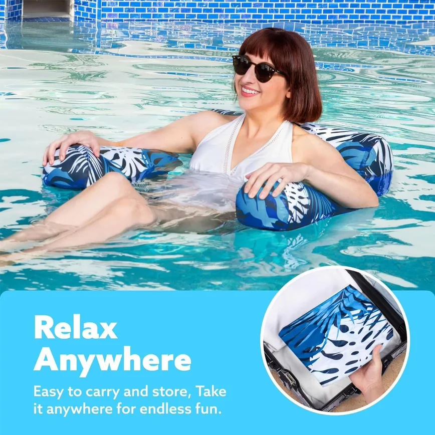 Inflatable pool hammock chair Floating water lounge bed Foldable swimming pool recliner Heavy-duty Pool Floats for Adults thumbnail 4