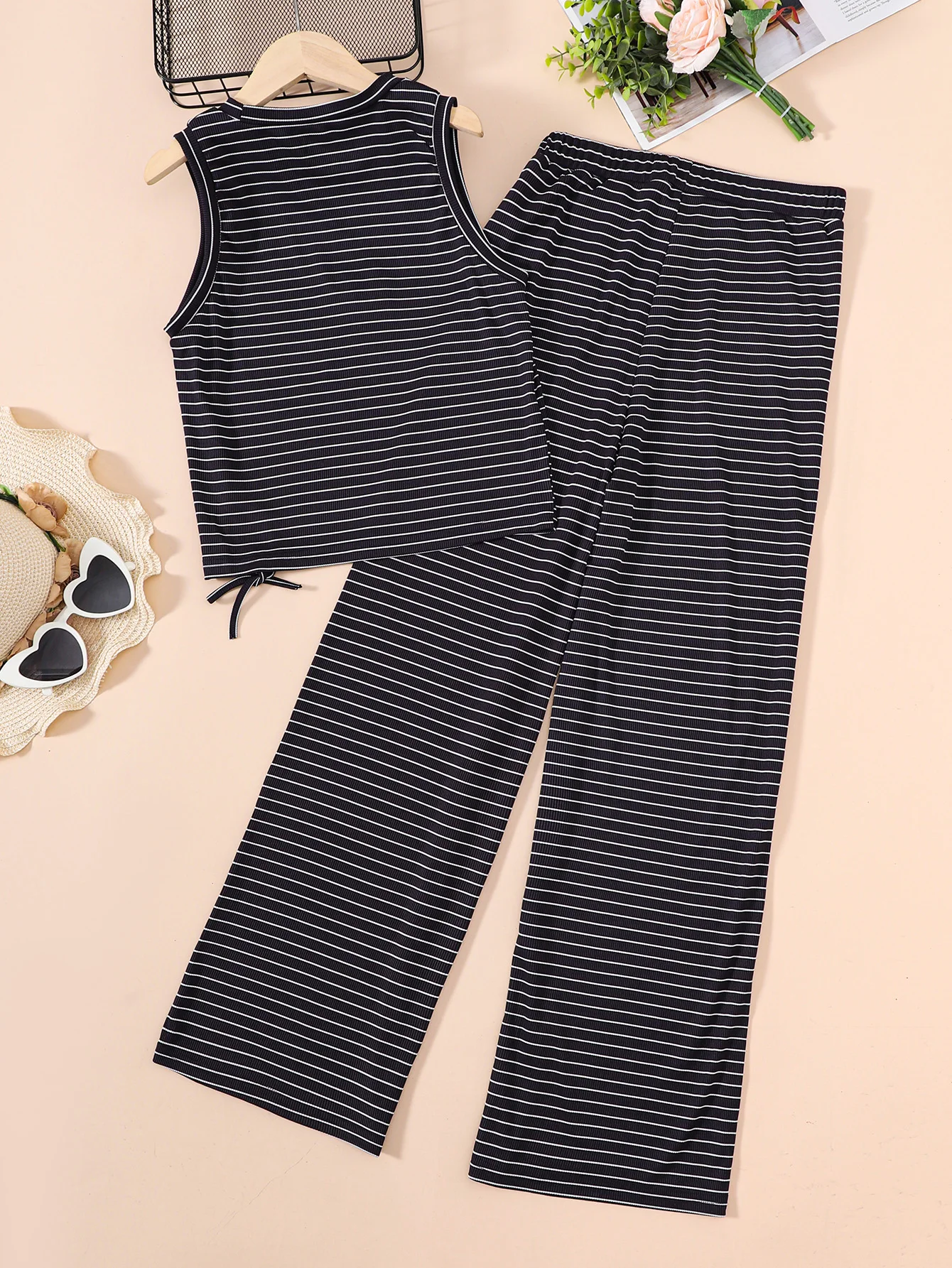 Summer Children's Two-Piece Set Striped Sleeveless Vest And Trousers Casual Comfortable Sporty Outfit for Girls thumbnail 2