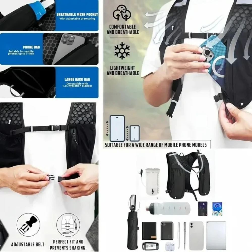 Men Women Hydration Pack Breathable Waterproof Adjustable Vest Backpack For Trail Running Cycling Hiking Marathon Training thumbnail 2