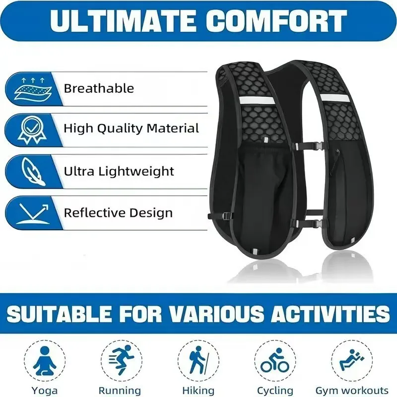 Men Women Hydration Pack Breathable Waterproof Adjustable Vest Backpack For Trail Running Cycling Hiking Marathon Training thumbnail 5