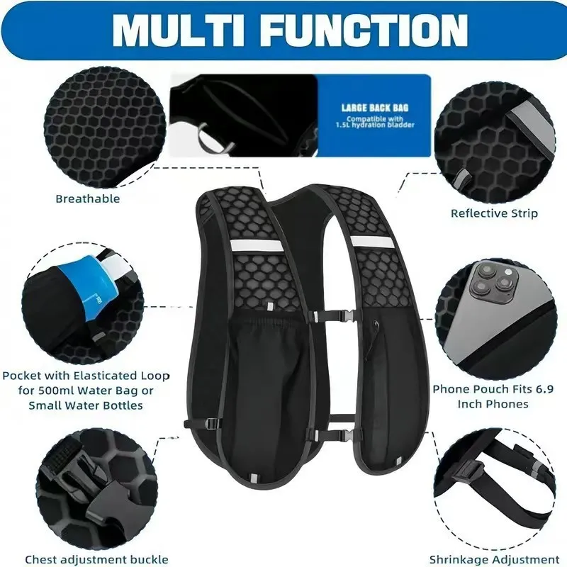 Men Women Hydration Pack Breathable Waterproof Adjustable Vest Backpack For Trail Running Cycling Hiking Marathon Training thumbnail 4