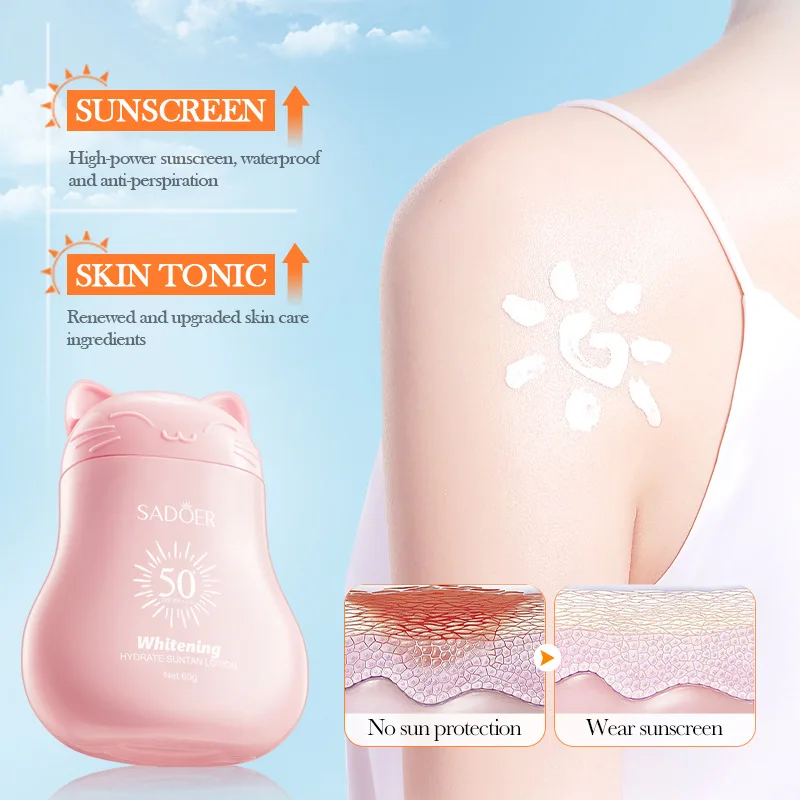 SADOER SPF 50+ Sun Cream for Face Body Neck Whitening Brightening Sunscreen Blocker High Protection Solar Care for Back Skin thumbnail 5