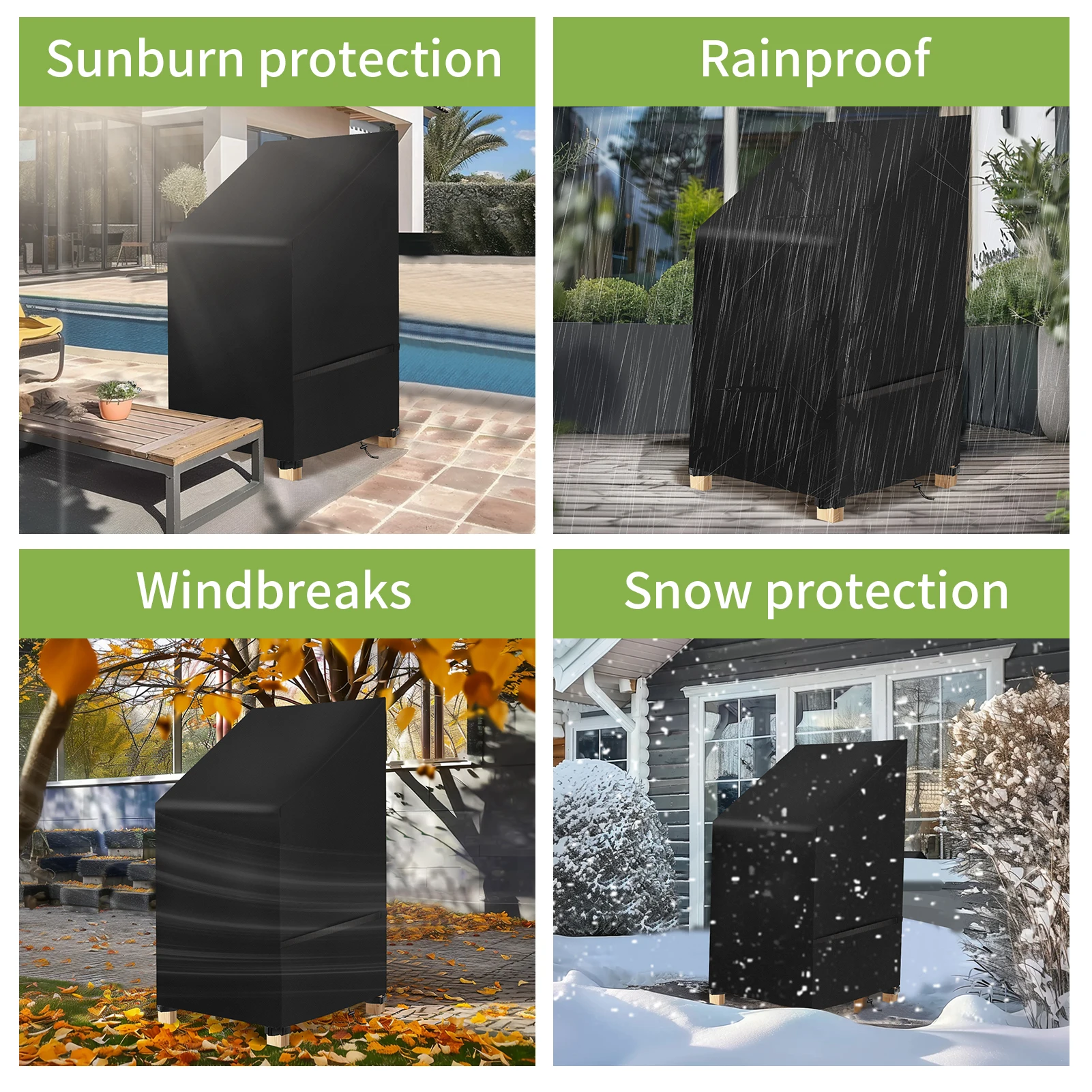 Garden Stacking Outdoor Chair Cover Waterproof 210D Oxford Rain Snow Dust Wind-Proof Anti-UV Yard Furniture Covers thumbnail 6