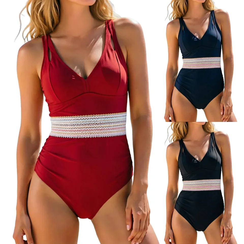Womens One Piece Swimsuit Women Sexy Bohemian Patchwork Swim Slimming Swimsuits Push Up Bathing Suit Large Size Bikini Swimsuit thumbnail 3