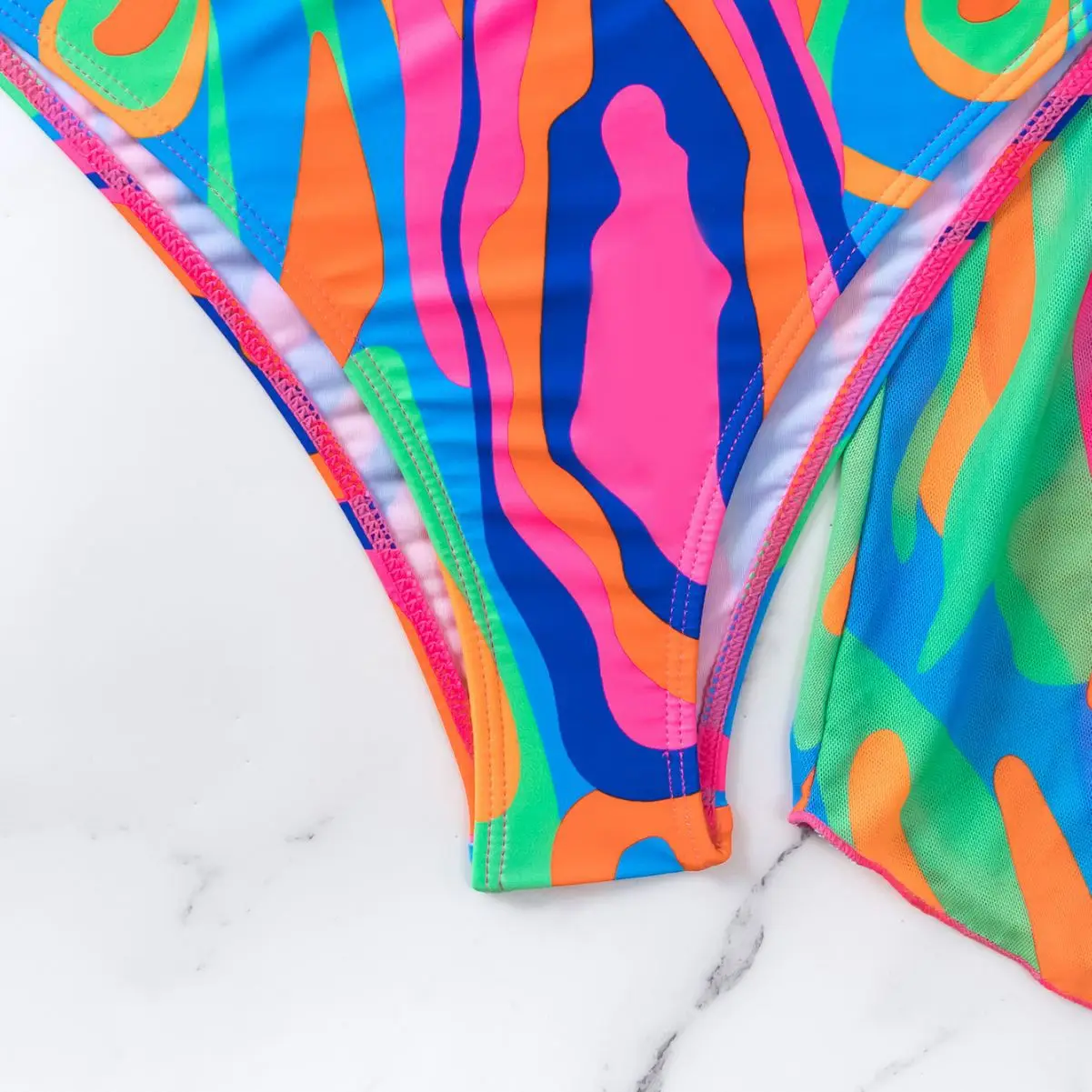 Women’s Fashion Multicolor Print Bikini Sets 3 Piece Swimwear with Mesh Cover Up Sheer Split Swimsuit Beach Vacation thumbnail 6