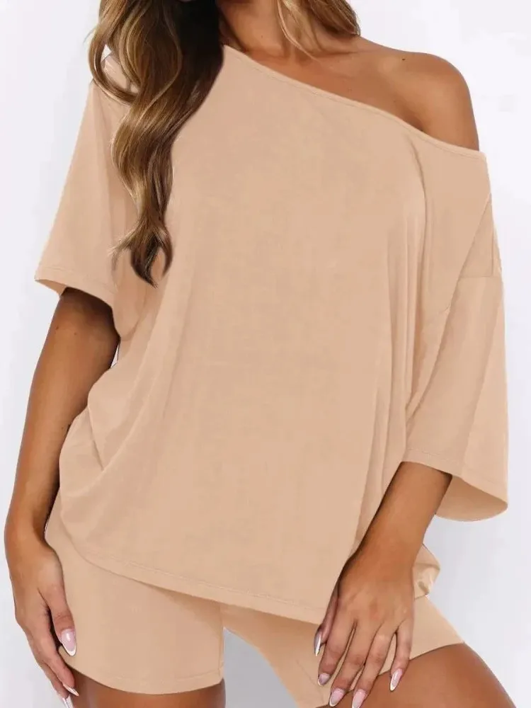 Summer New Woman 2 Piece Set Outfit Loose Fashion Solid Casual Short-sleeved Shorts Two-piece Set Elegnat Party Sets Outfits thumbnail 2