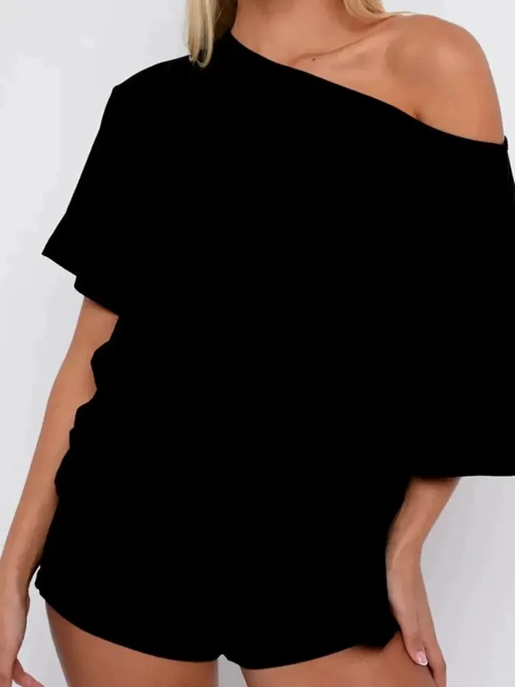 Summer New Woman 2 Piece Set Outfit Loose Fashion Solid Casual Short-sleeved Shorts Two-piece Set Elegnat Party Sets Outfits thumbnail 3