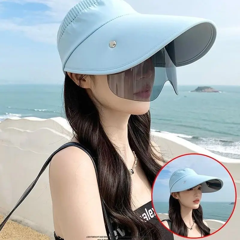 New Summer Women Sun Hat With Glasses Large Brim Bucket Hat Breathable Outdoor Cap Magic Tape Adjust Travel Beach Cap thumbnail 2
