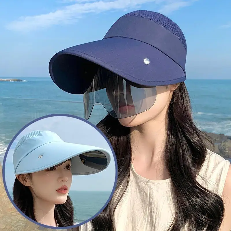 New Summer Women Sun Hat With Glasses Large Brim Bucket Hat Breathable Outdoor Cap Magic Tape Adjust Travel Beach Cap