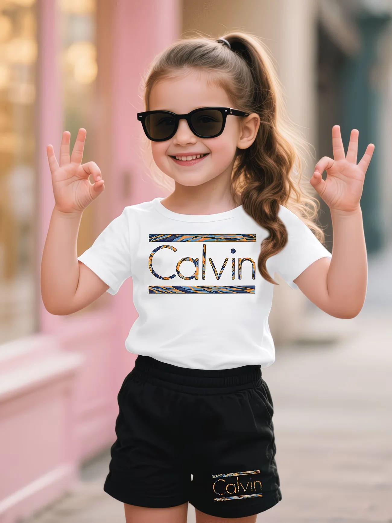 Girls 2Pcs Summer  Print Short Sleeve T-Shirt + Shorts Set Pink Black Casual Sportswear Kids Streetwear Tracksuit thumbnail 5