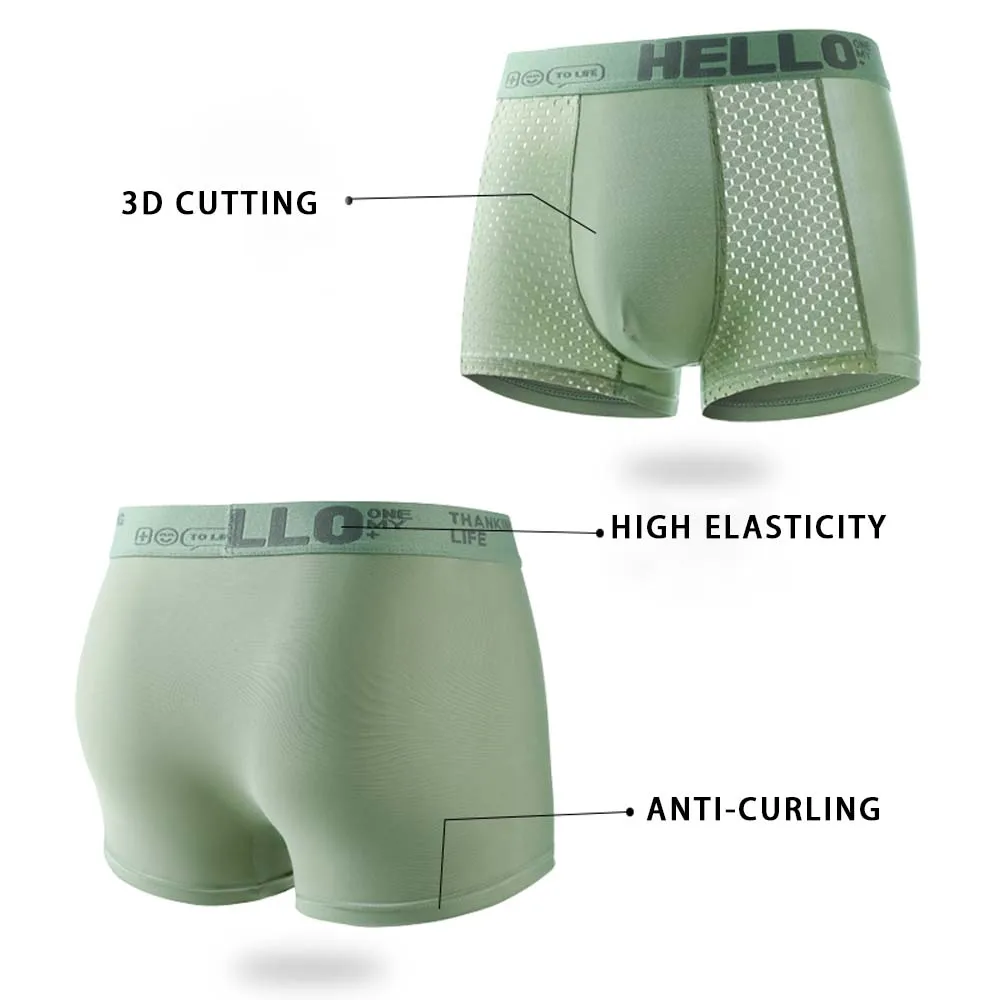 4Pcs Man Underwear Summer Lightweight Men's clothing Letter Waistband Men's panties Breathable Mesh Boxers man thumbnail 5