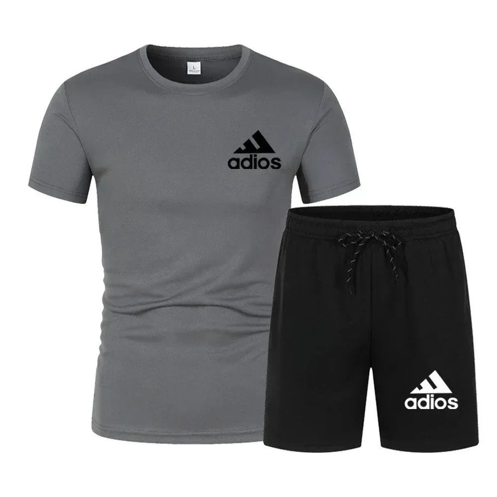 Summer fashion high-quality set men's short sleeved casual shorts sports T-shirt+shorts two-piece