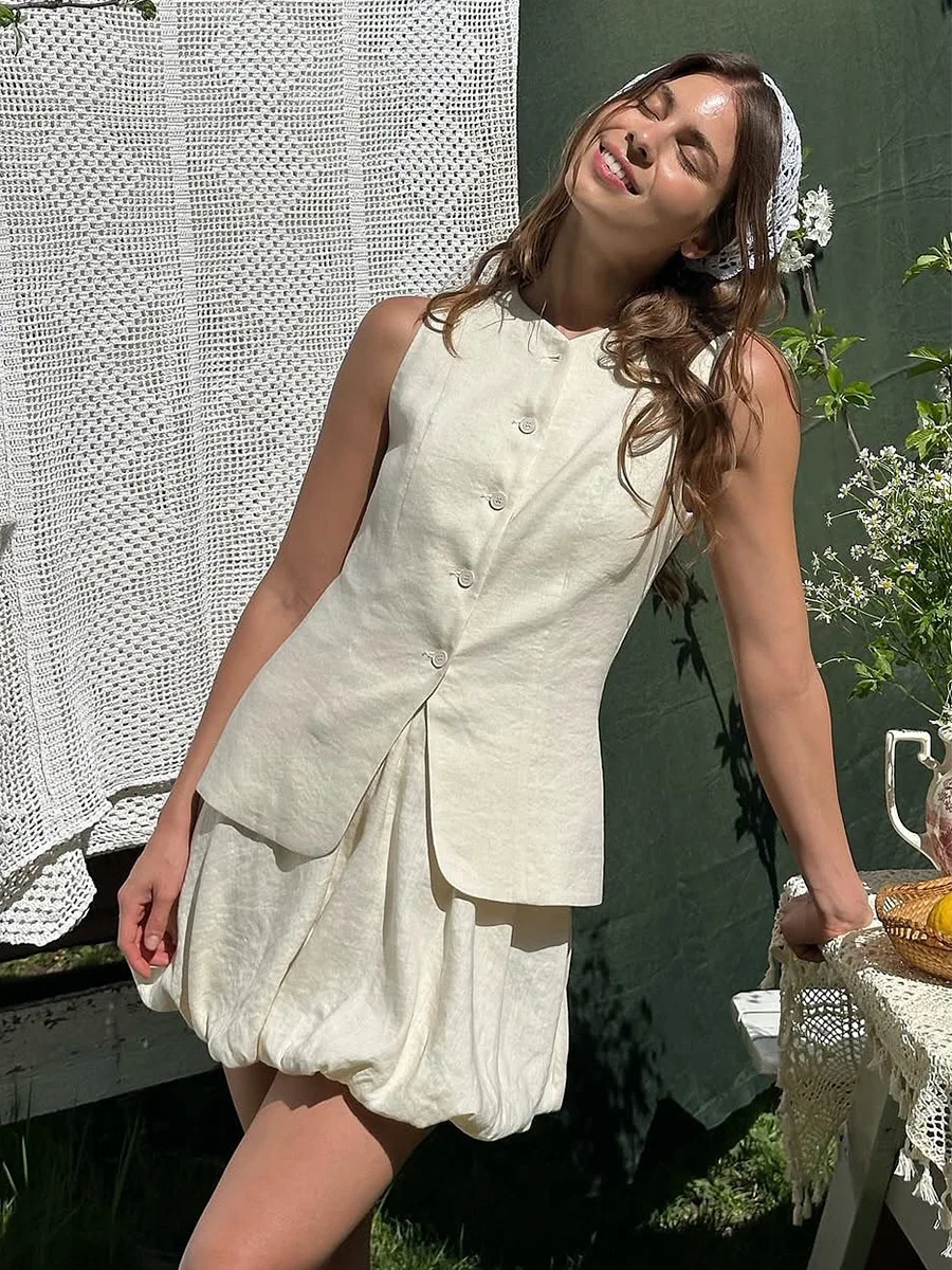 2026 Casual Woman Solid Vest Skirt Two Piece Set Chic Sleeveless Top Mini Skirts Suits Fashion Summer Lady Street Holiday Outfit thumbnail 2