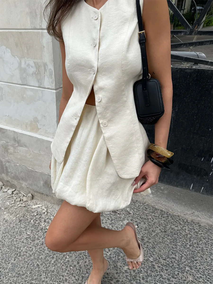 2026 Casual Woman Solid Vest Skirt Two Piece Set Chic Sleeveless Top Mini Skirts Suits Fashion Summer Lady Street Holiday Outfit thumbnail 3