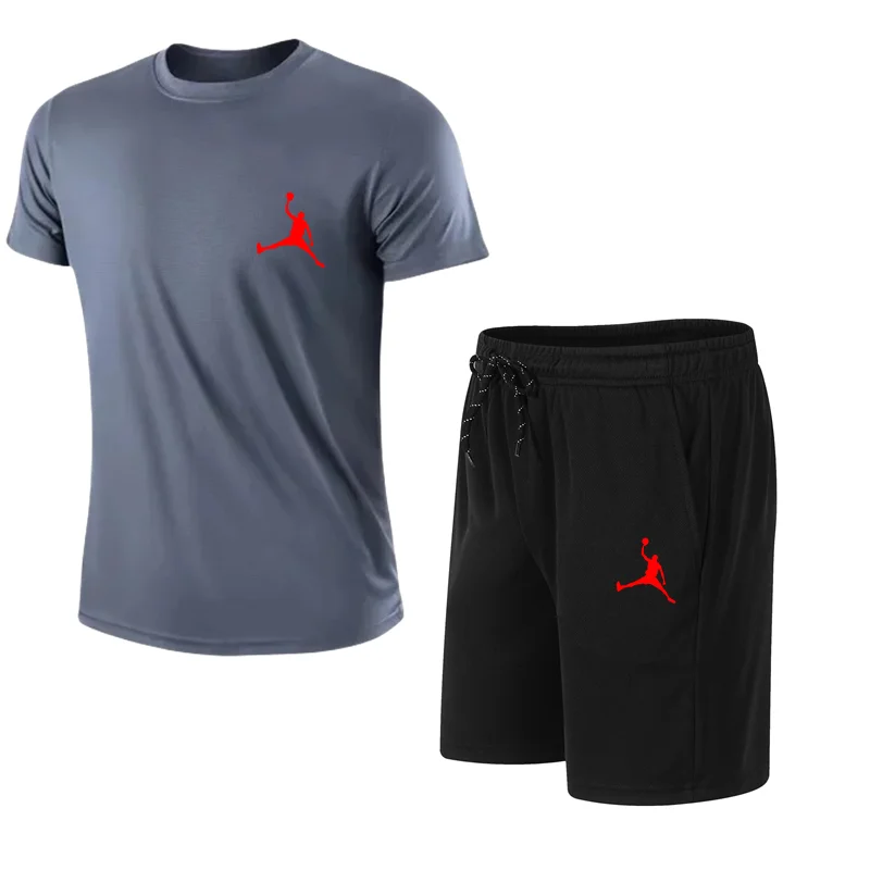 summer fashion men's casual sports suit T-shirt shorts short sleeves jogging fitness clothing brand clothi thumbnail 2