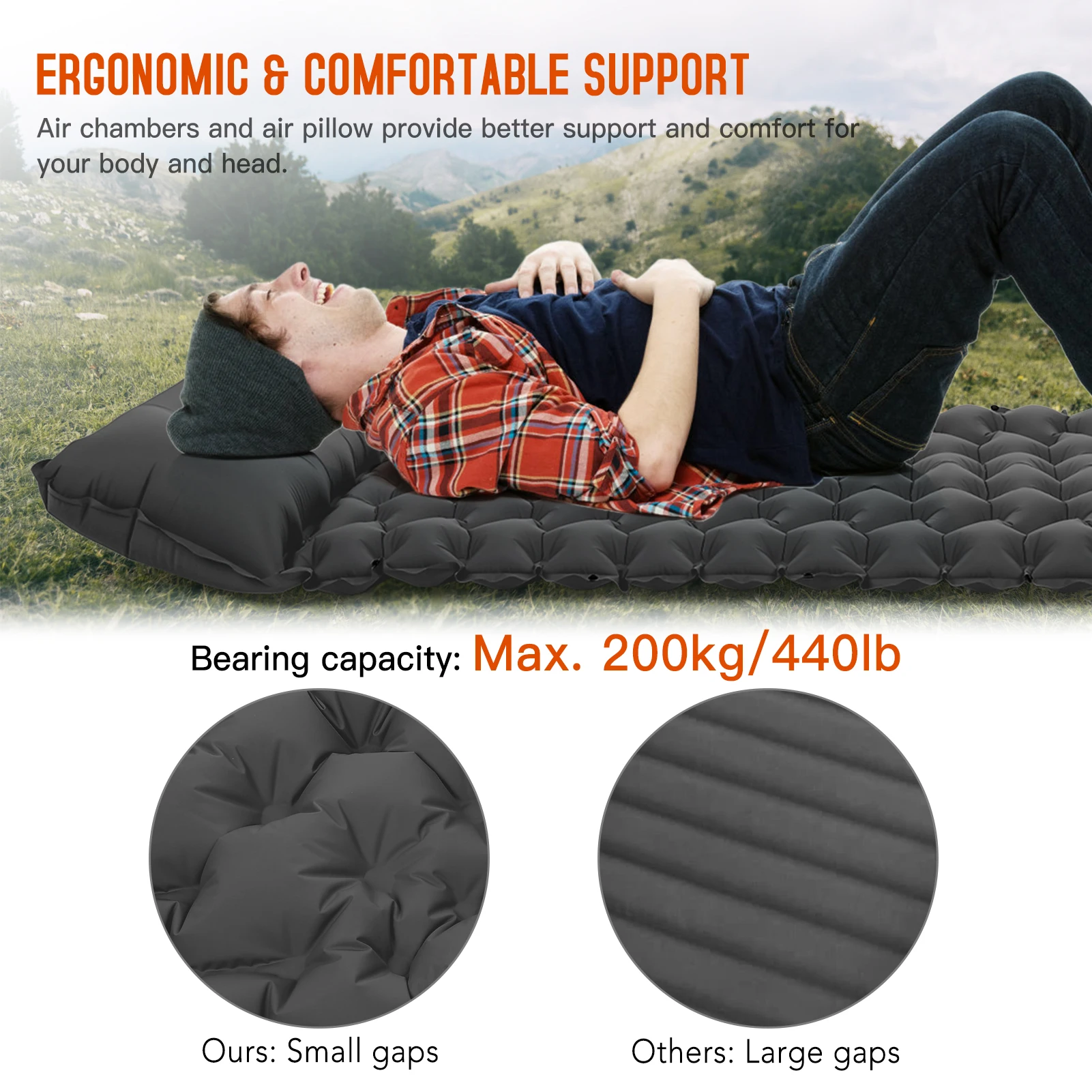 Outdoor Camping Sleeping Pad Folding Sleep Mat Beach Inflat Mattress with Pillow Waterproof Camping Mat Air Mat Hiking Traveling thumbnail 5
