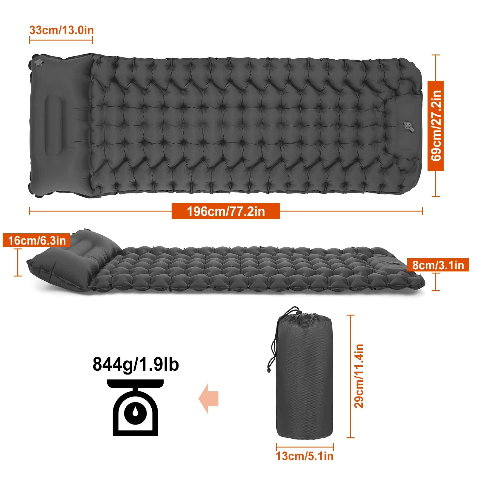 Outdoor Camping Sleeping Pad Folding Sleep Mat Beach Inflat Mattress with Pillow Waterproof Camping Mat Air Mat Hiking Traveling thumbnail 6