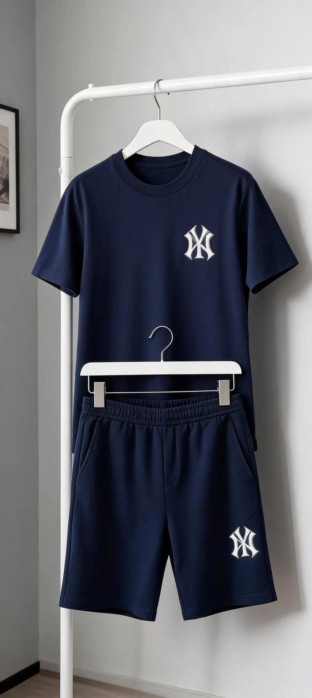 New hot selling 2026 men's two-piece sportswear short sleeved T-shirt and pants set running fitness summer thumbnail 2