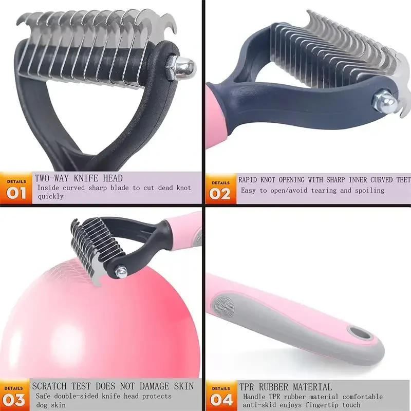 Professional Pet Deshedding Brush Double-Sided Curly Pet Hair Remover Comb Dematting Dog Comb Cat Brush Rake Puppy Grooming Tool thumbnail 6
