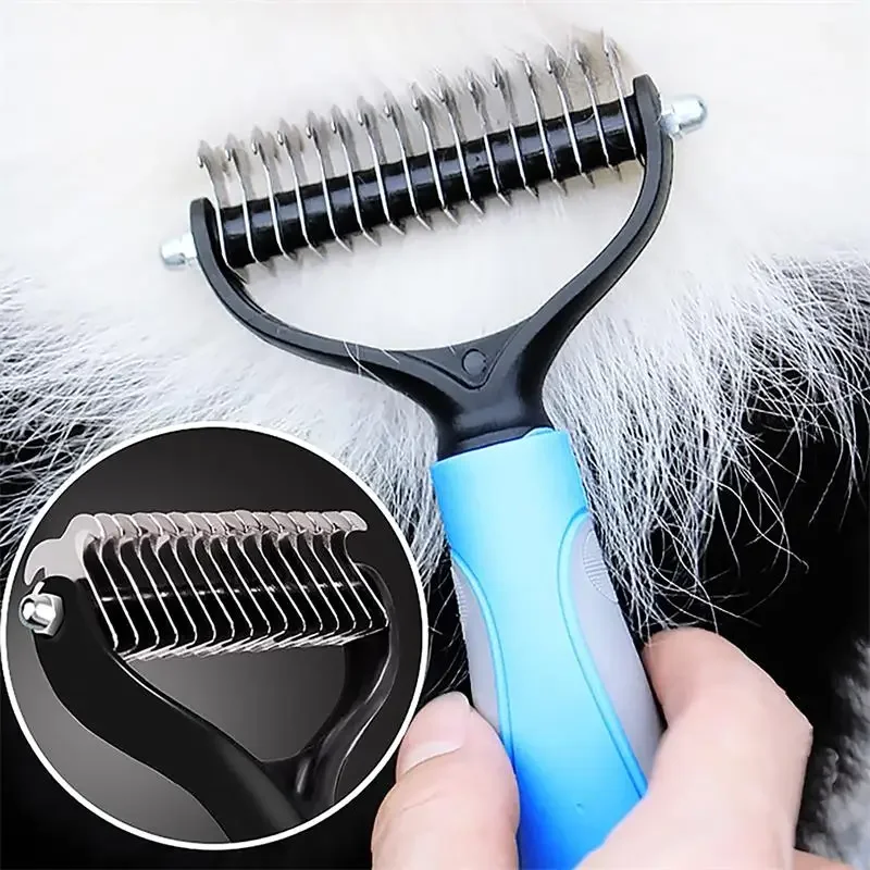 Professional Pet Deshedding Brush Double-Sided Curly Pet Hair Remover Comb Dematting Dog Comb Cat Brush Rake Puppy Grooming Tool thumbnail 2