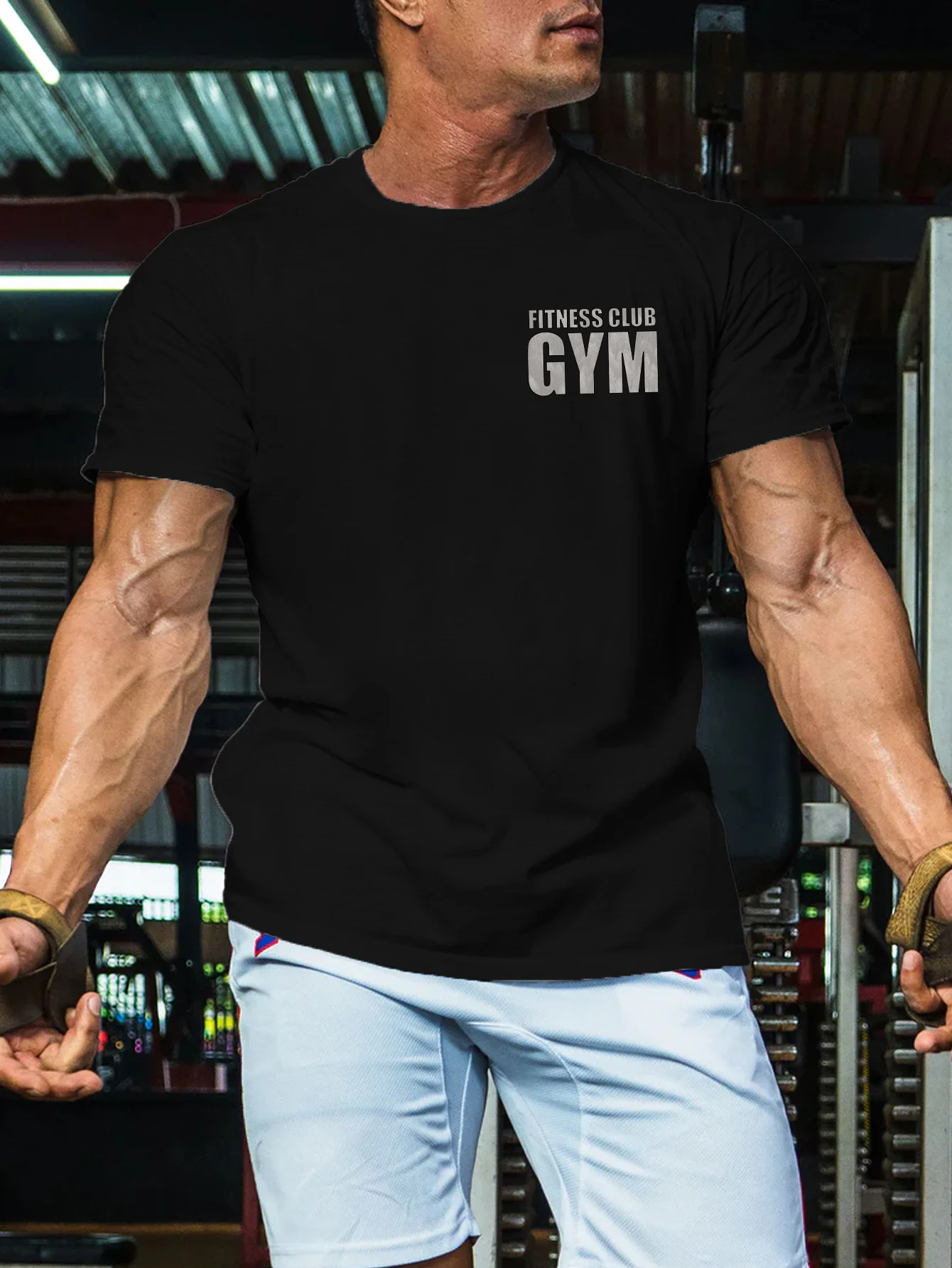 Summer 100% pure cotton men's fashionable casual fitness loose round neck short sleeved T-shirt top thumbnail 2