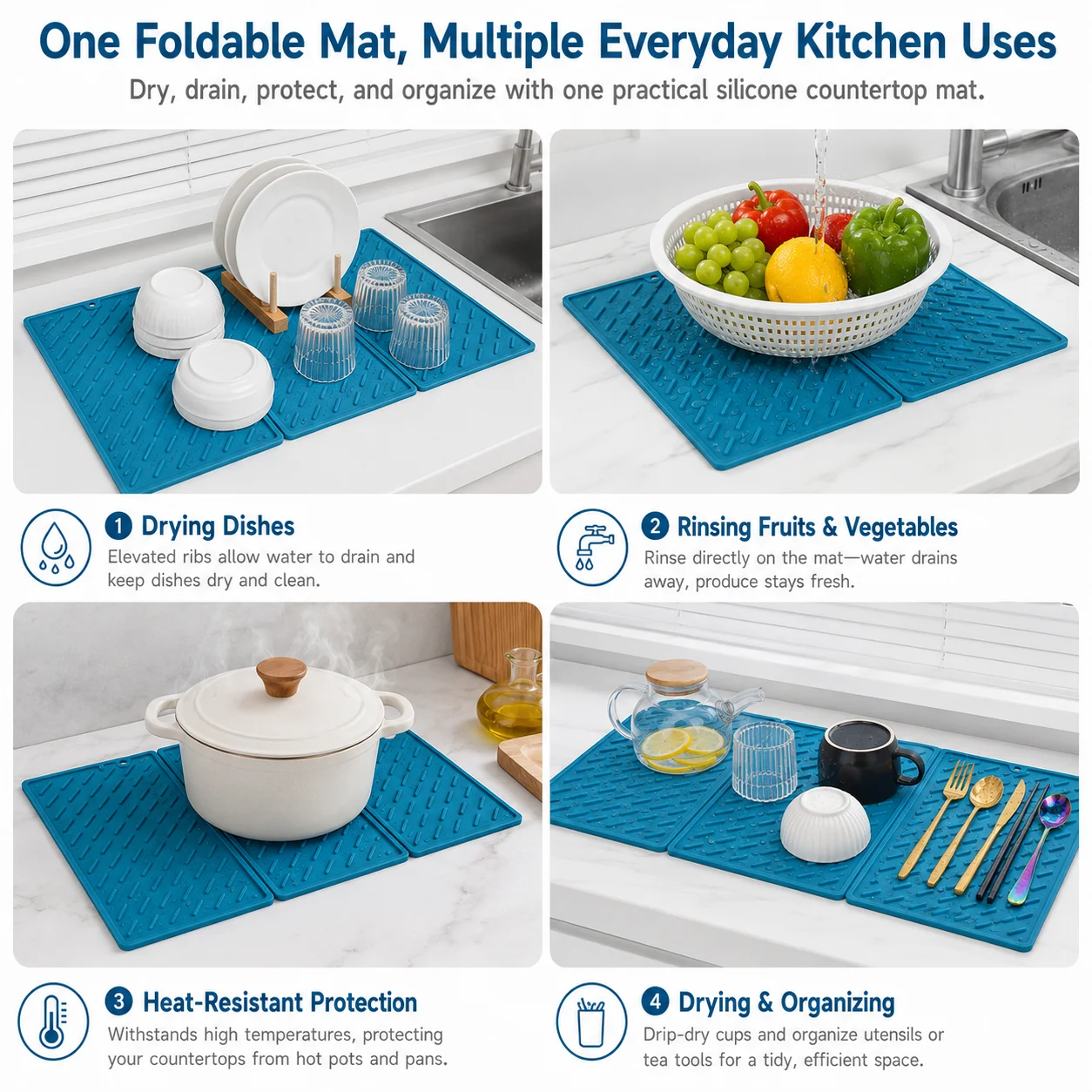 Large Silicone Dish Drying Mat Foldable Drainer Pad For Kitchen Countertop Heat Resistant Tableware Mat Non Slip Drying Mat Pad thumbnail 6