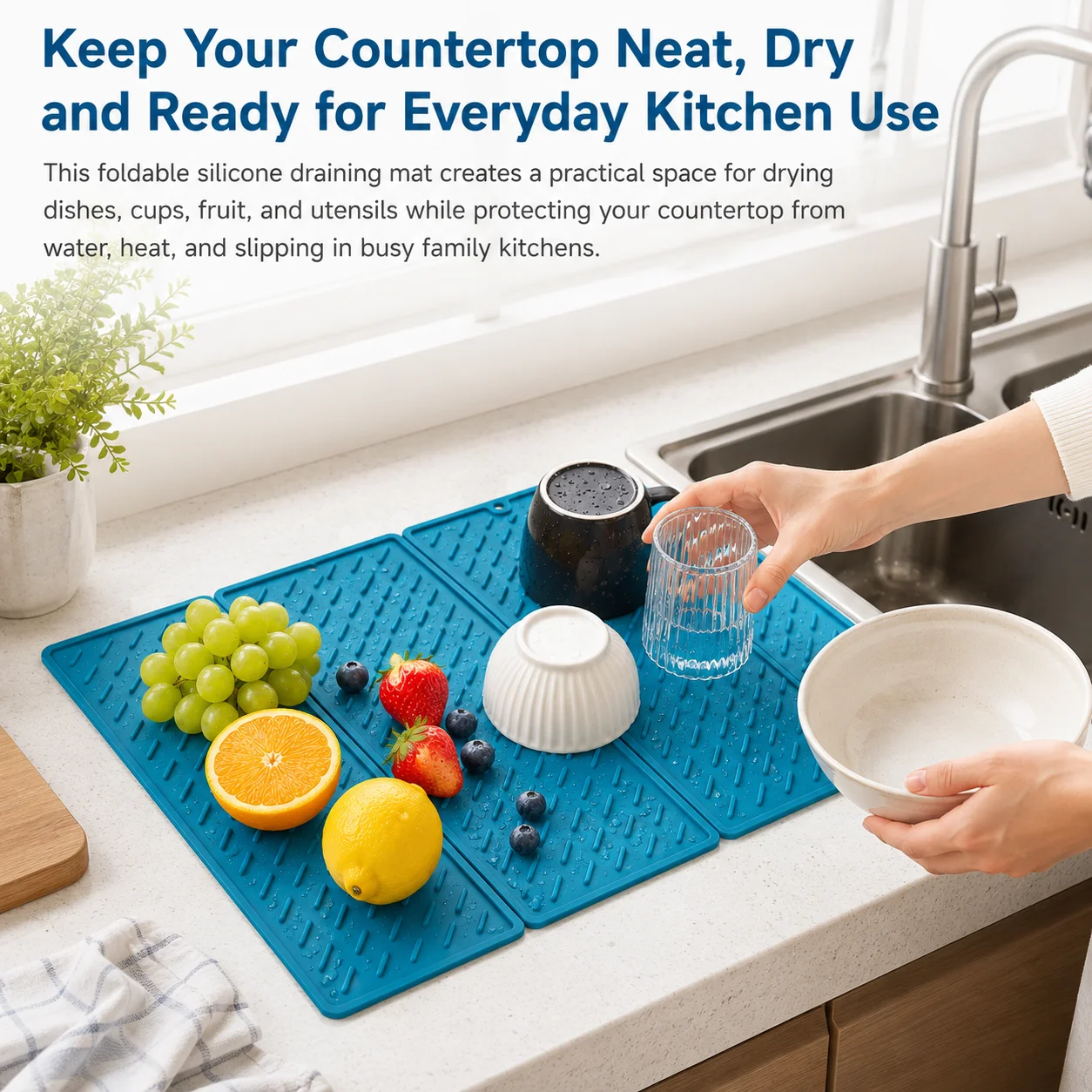 Large Silicone Dish Drying Mat Foldable Drainer Pad For Kitchen Countertop Heat Resistant Tableware Mat Non Slip Drying Mat Pad thumbnail 5
