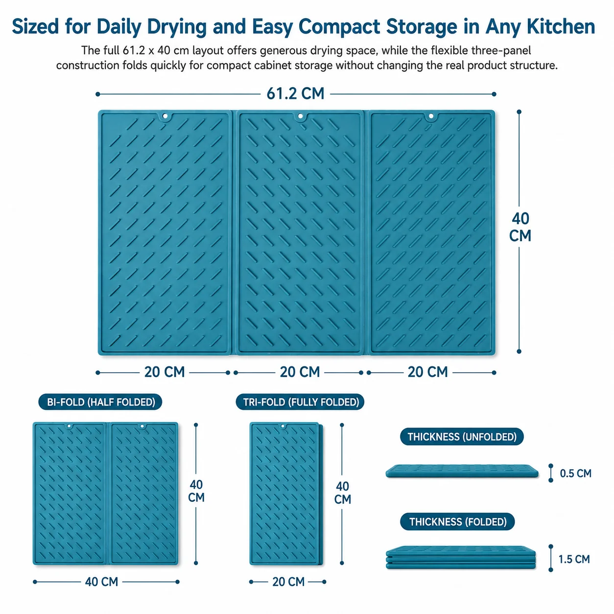 Large Silicone Dish Drying Mat Foldable Drainer Pad For Kitchen Countertop Heat Resistant Tableware Mat Non Slip Drying Mat Pad thumbnail 3