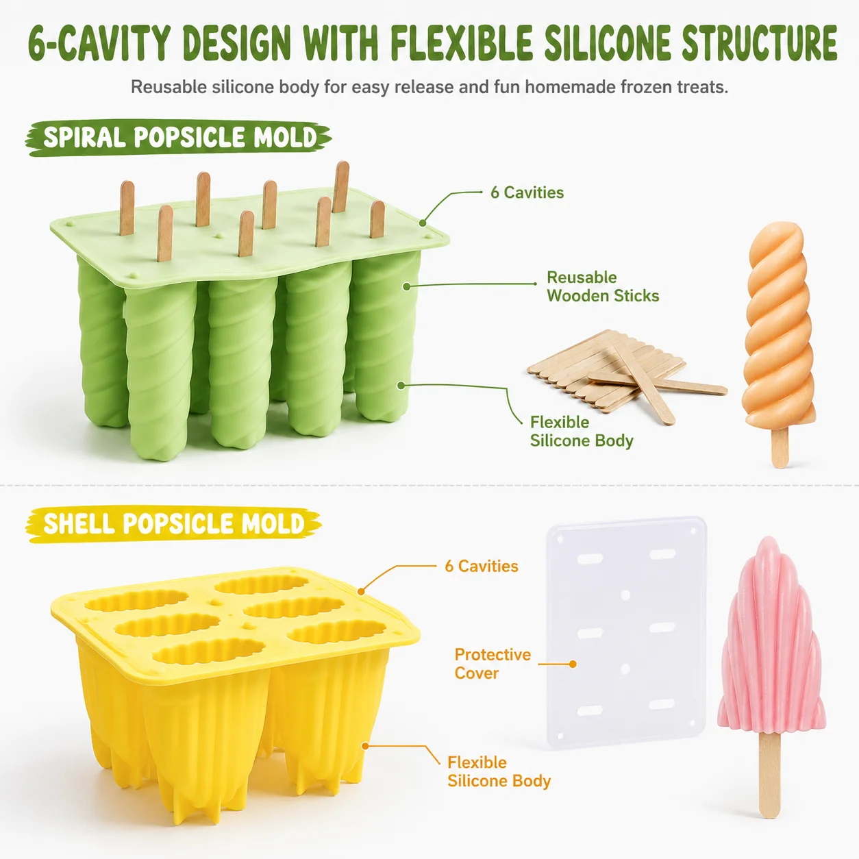 Silicone Popsicle Molds Unique Spiral And Shell Ice Pop Maker Flexible Reusable Ice Cream Tray For Homemade Summer Treats thumbnail 4