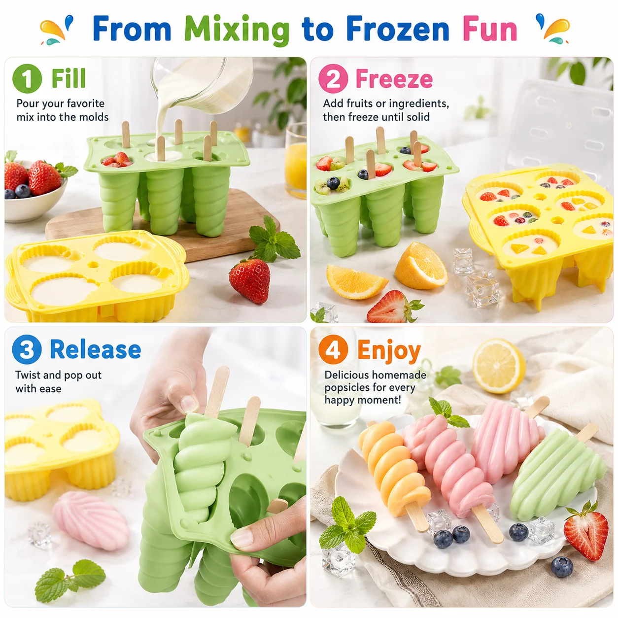 Silicone Popsicle Molds Unique Spiral And Shell Ice Pop Maker Flexible Reusable Ice Cream Tray For Homemade Summer Treats thumbnail 6