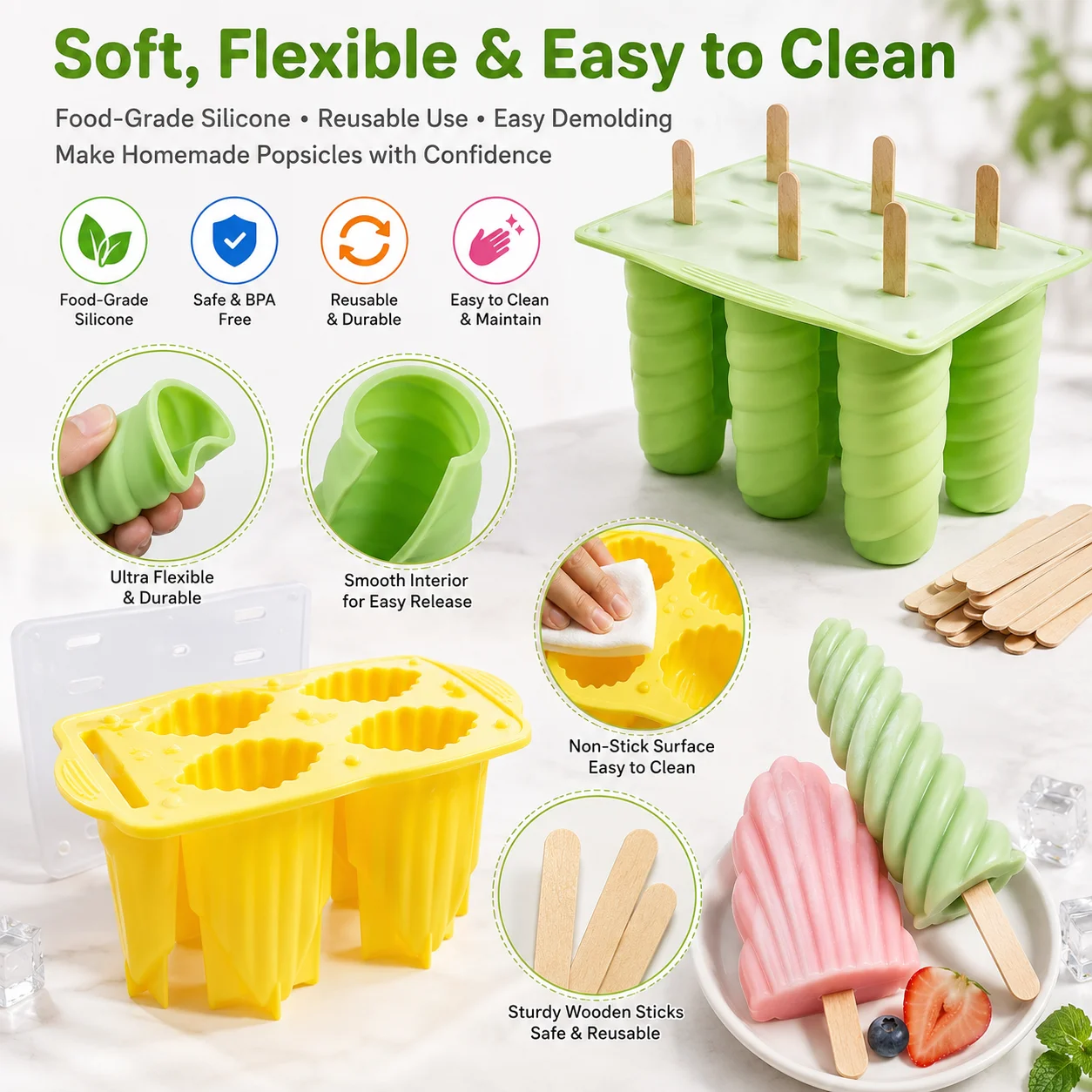 Silicone Popsicle Molds Unique Spiral And Shell Ice Pop Maker Flexible Reusable Ice Cream Tray For Homemade Summer Treats thumbnail 5